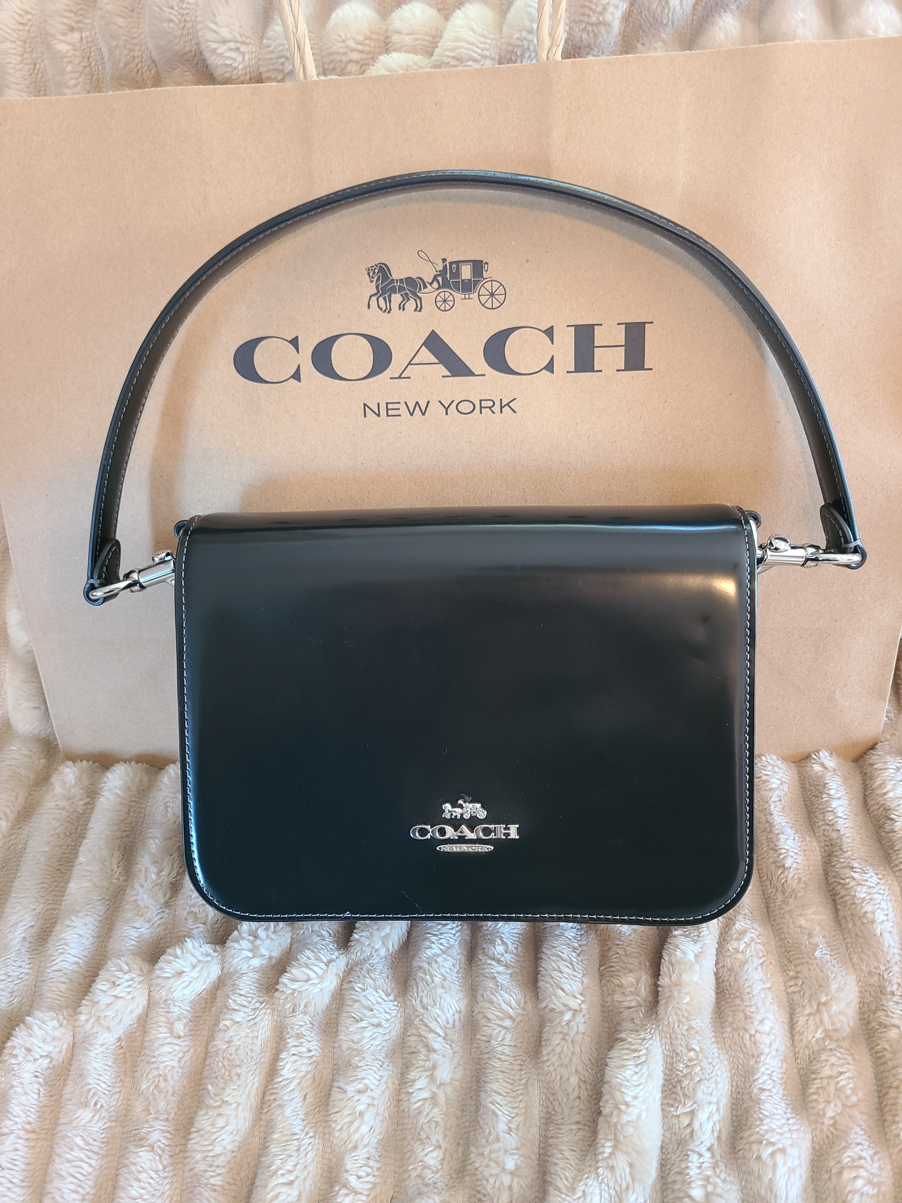 Coach Quinn Bag Black Spazolato Leather Shoulder Bag With Crossbody Authentic